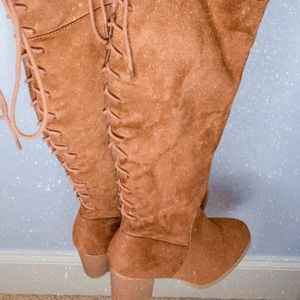 Brown Laced Knee High Boots